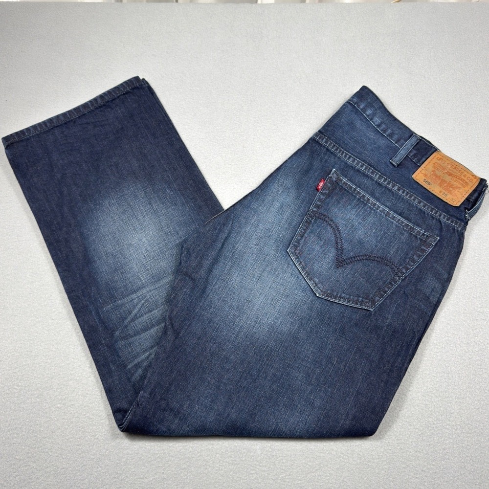Levi's 569 Jeans Men 38x32 (40x31.5) Loose Straight Dark Wash Fade Whisker Y2K